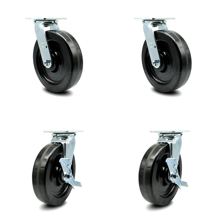 SERVICE CASTER 8 Inch Phenolic Swivel Caster Set with Roller Bearings 2 Brakes SCC-30CS820-PHR-2-TLB-2
